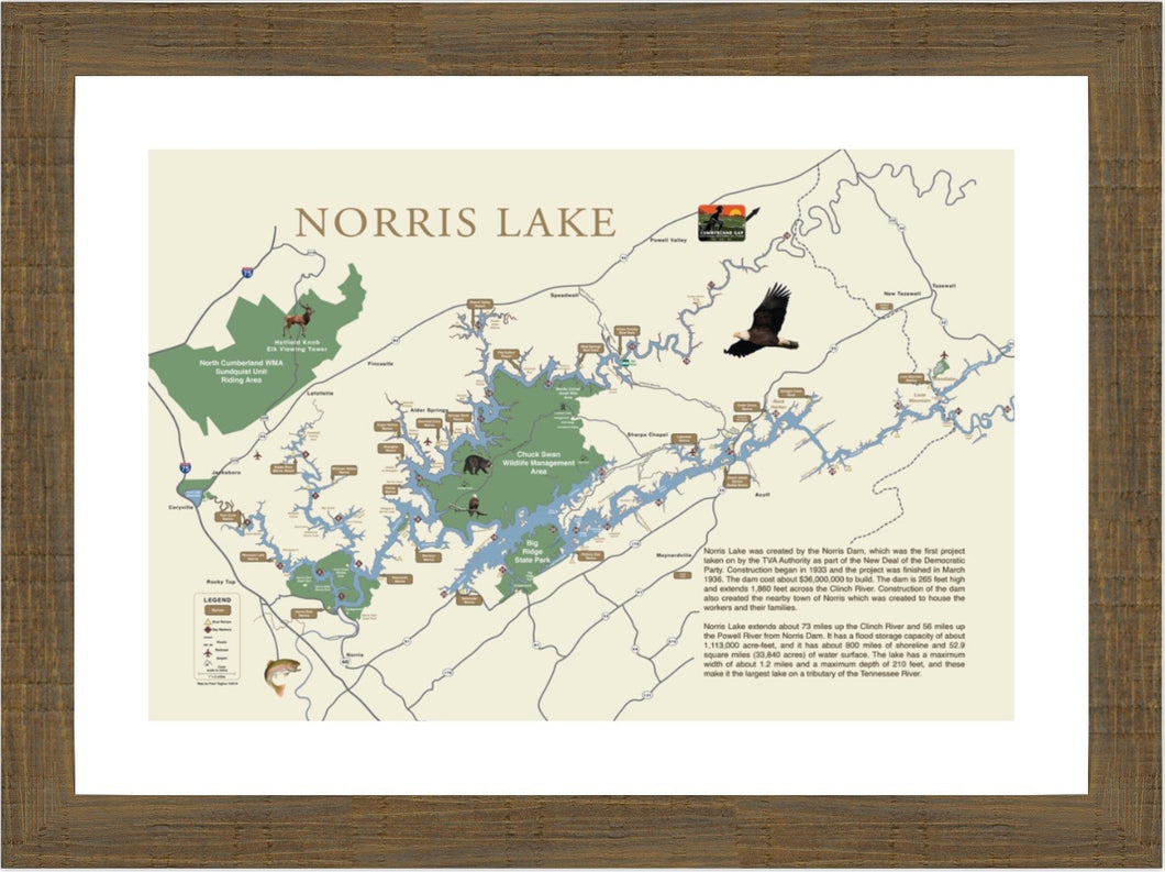 Norris Lake Informational Fine Art Print Framed & Double Matted